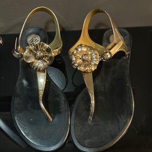 BCBG Gold Jelly Sandals Size 8